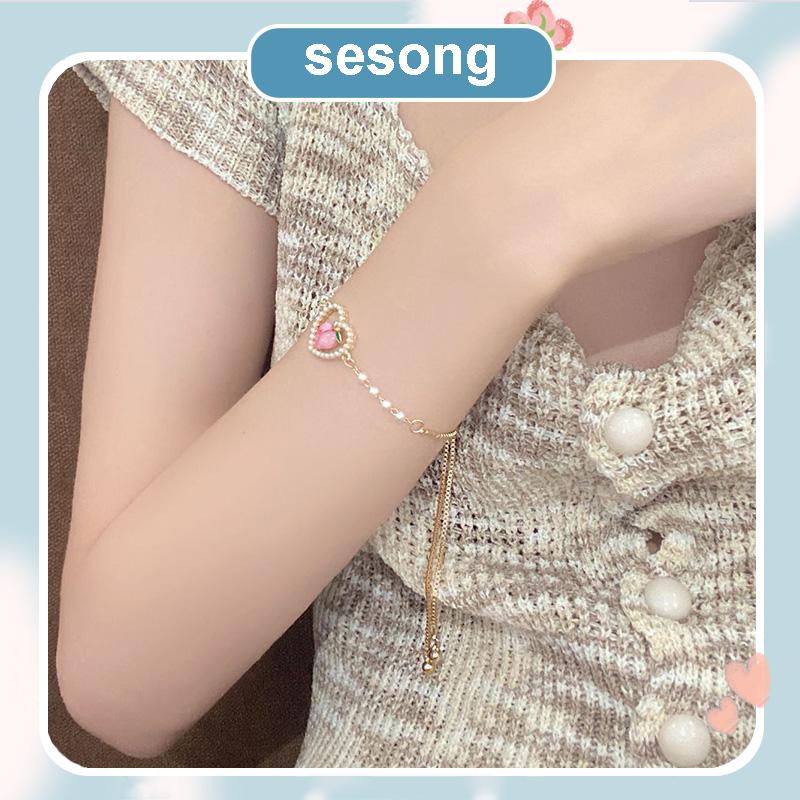 Gelang Hati Persik Simulasi Persik Manis Musim Panas Berlapis Emas Sweet SS