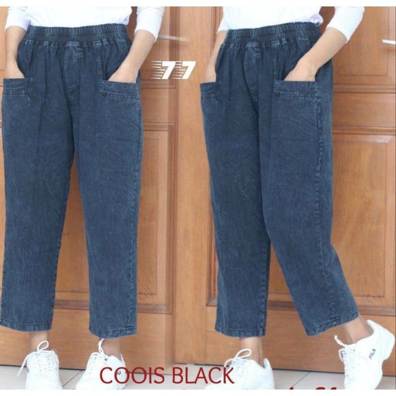 CELANA BOYFRIEND WANITA BAMBLE SNOW BIRU-HITAM//celana baggy pants snow model terbaru 7/9//HARUKA jeans snow wash-