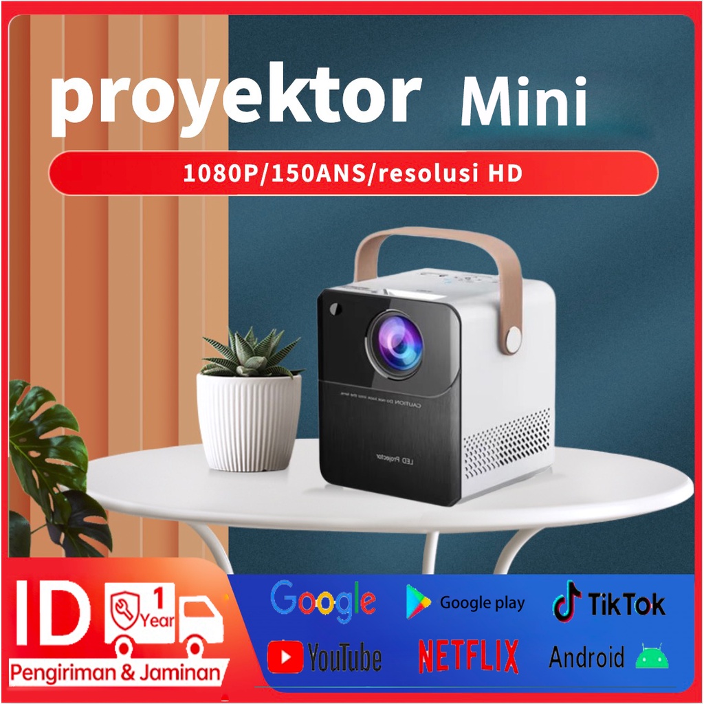 【1080P】Proyektor mini portable hp infocus 4K Android/iOS  Projector Konek HP/Wi-Fi/bluetooth Full HD 180 ANSI