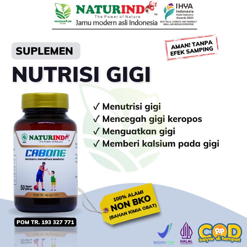 Suplemen Gigi Cabone Kalsium Penguat Gigi Obat Herbal Gigi Goyang Naturindo 50 Kapsul