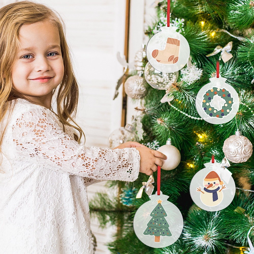 10 Pcs Pack Natal Ulang Tahun Tahun Baru Dekorasi Dapat Ditulis Hias Liontin Xmas Pohon Kunci Tas Sekolah Hiasan Gantung DIY Craft Holiday Tag Dekorasi Akrilik Bening Bulat Disc