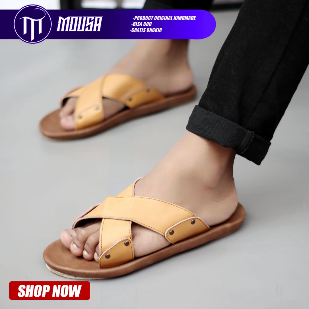 Sandal Slip On Pria Slide Kulit Asli Original Mousa Marsa