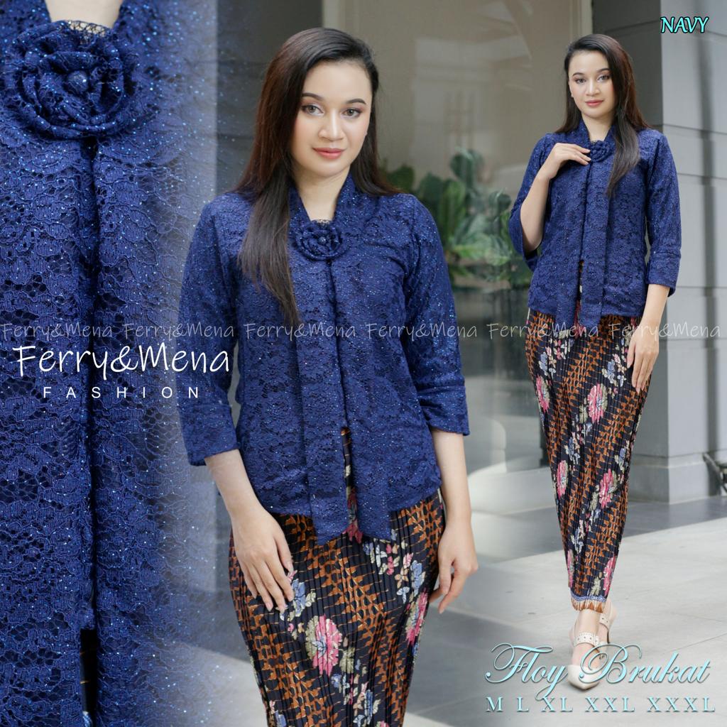 [ JUMBO BARU ] Stelan baju batik kebaya modern LD 125 Floy Brukat & rok Plisket 2022 Kartini Lengan 