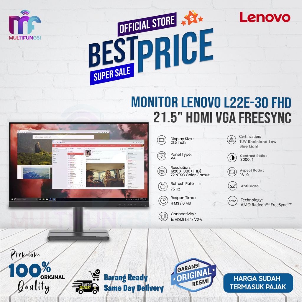 Monitor Lenovo L22e-30 FHD 21.5&quot; HDMI VGA FreeSync Garansi Resmi