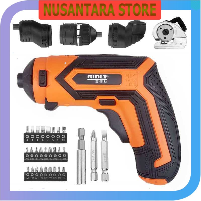 NUSANTARA STORE - GIDLY Bor Elektrik 4 in 1 Wireless Electric Cordless Drill 4V with Box - 5003604