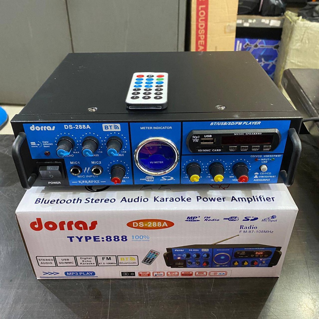 Power Amplifier AC-DC Stereo Bluetooth USB Radio Dorras DS-288A | Amplifier Dorras DS-288A Bluetooth + Stereo Karaoke + Mp3 player + FM Radio + USB - AMPLI MOBIL / AMPLIFIER MOBIL | Dorras DS-288A Power Amplifier Wireless Bluetooth Karaoke | FMS