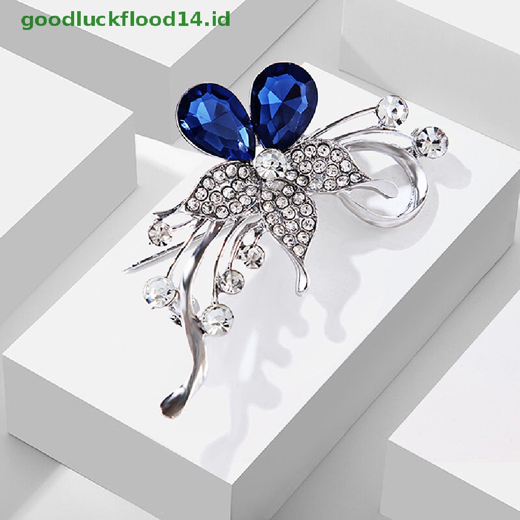 [GOOGFOUR] Kristal Berlian Bertabur Lima Kelopak Bunga Perhiasan Bros Wanita Brooch Pin [TOP]