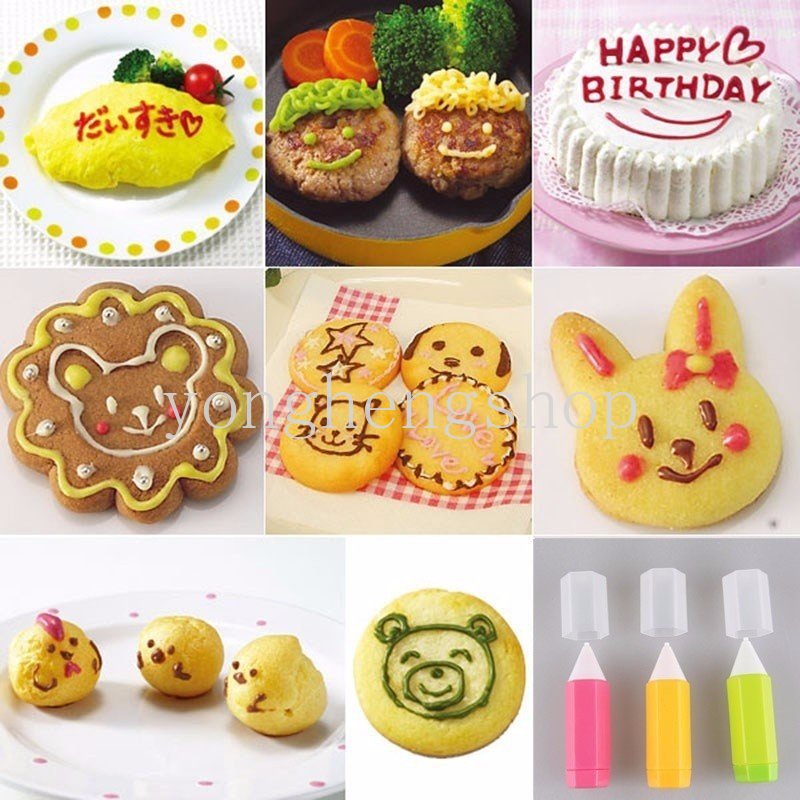 3 Pcs / set Pena Lukis Kue / Biskuit / Roti / Selai / Saus / Salad / Bento DIY Portable Untuk Anak