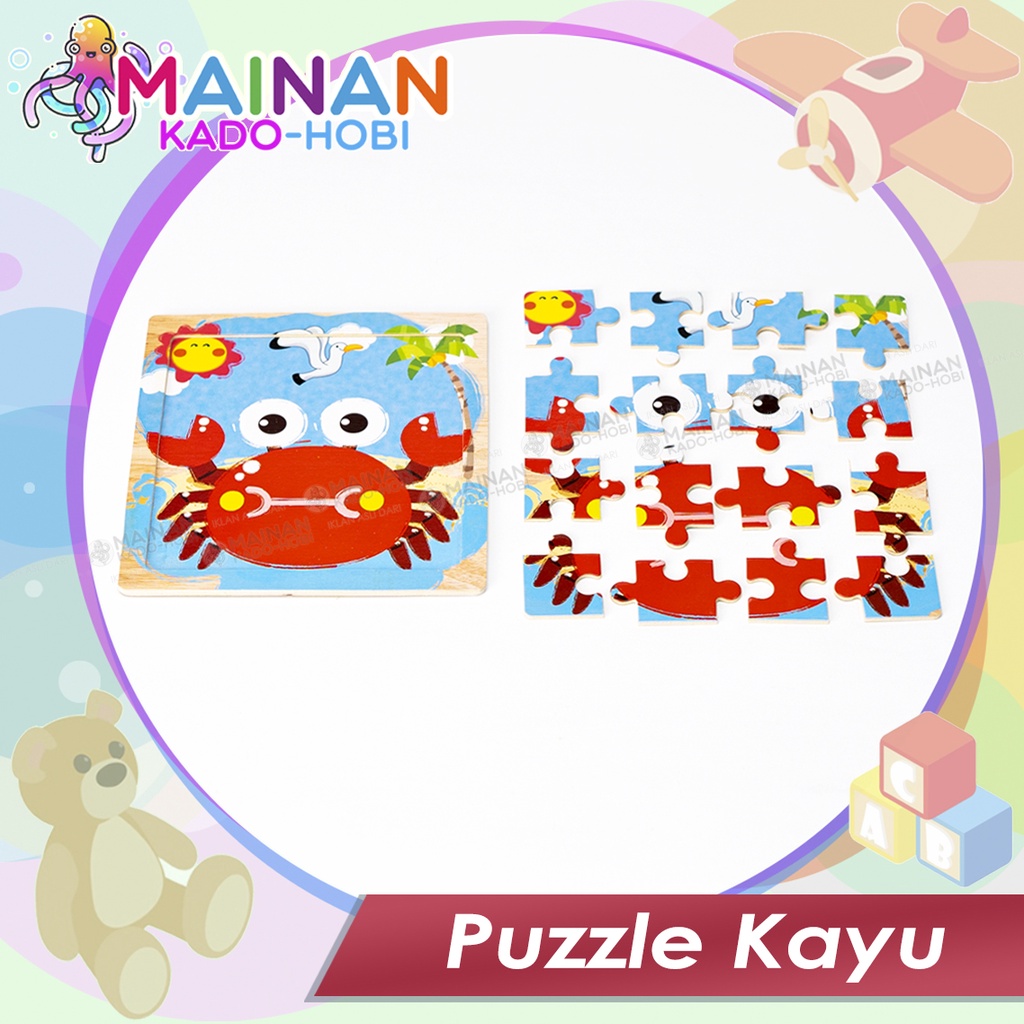 MAINAN EDUKASI ANAK PUZZLE KAYU HEWAN LAUT SEA ANIMAL CRAB KEPITING