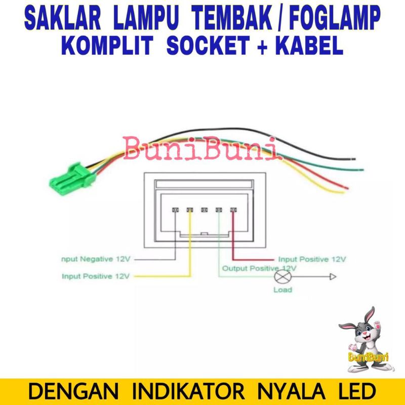 SAKLAR FOGLAMP / Switch Tombol Untuk Lampu Tembak Kabut Mobil Universal Komplit Socket Dan Kabel