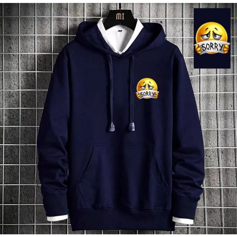 Hoodie pria SORRY i'm pria bahan flecce sweater oblong