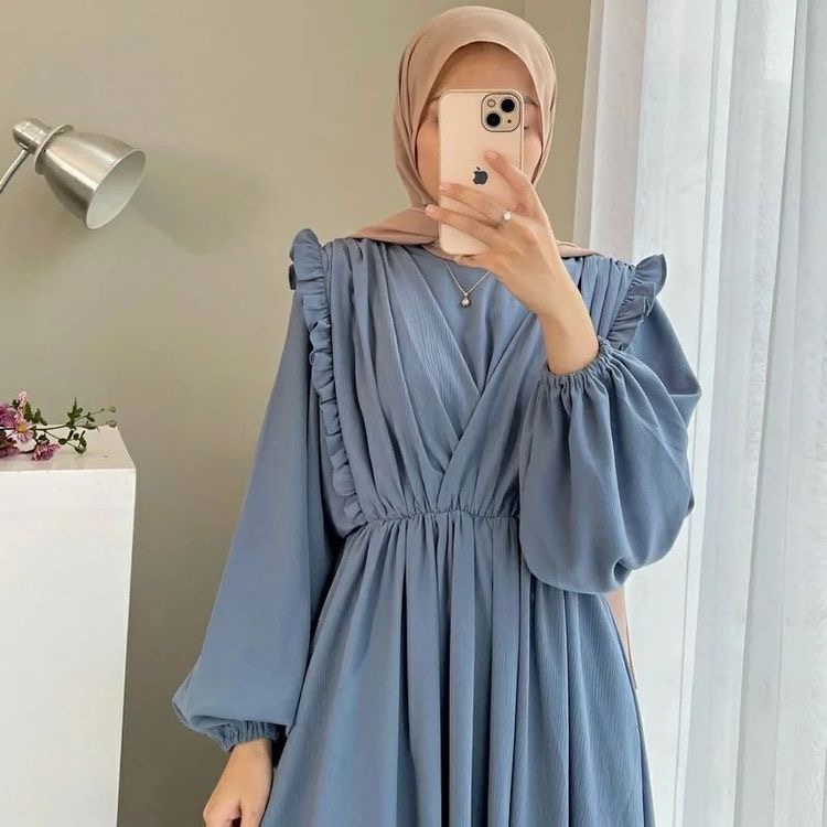 Dress Fashion Wanita Hijab Korean / Maxi Korea / Gamis Bahan Kringkel Airflow Premium E.39