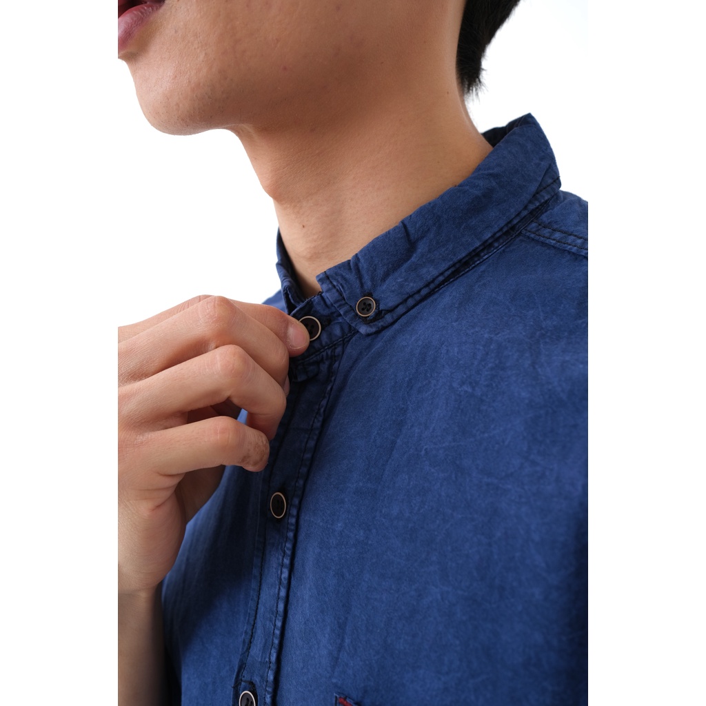 SANVANINA EE-03C Short Jeans Navy Grey Washed | Kemeja Jeans Pendek Hitam | Kemeja Levis Slim Fit
