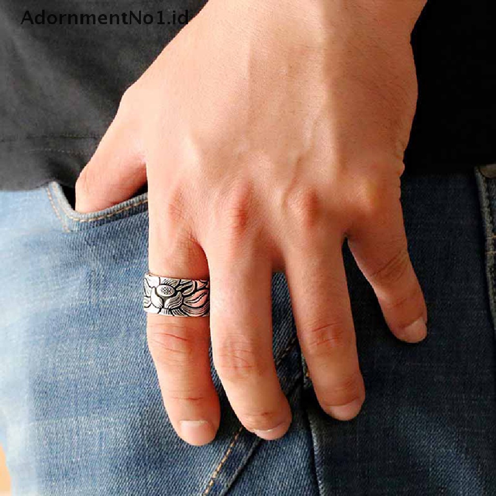 [AdornmentNo1] Perhiasan Silver Cincin Terbuka Bunga Teratai Untuk Pria Sutra Hati Buddha [ID]