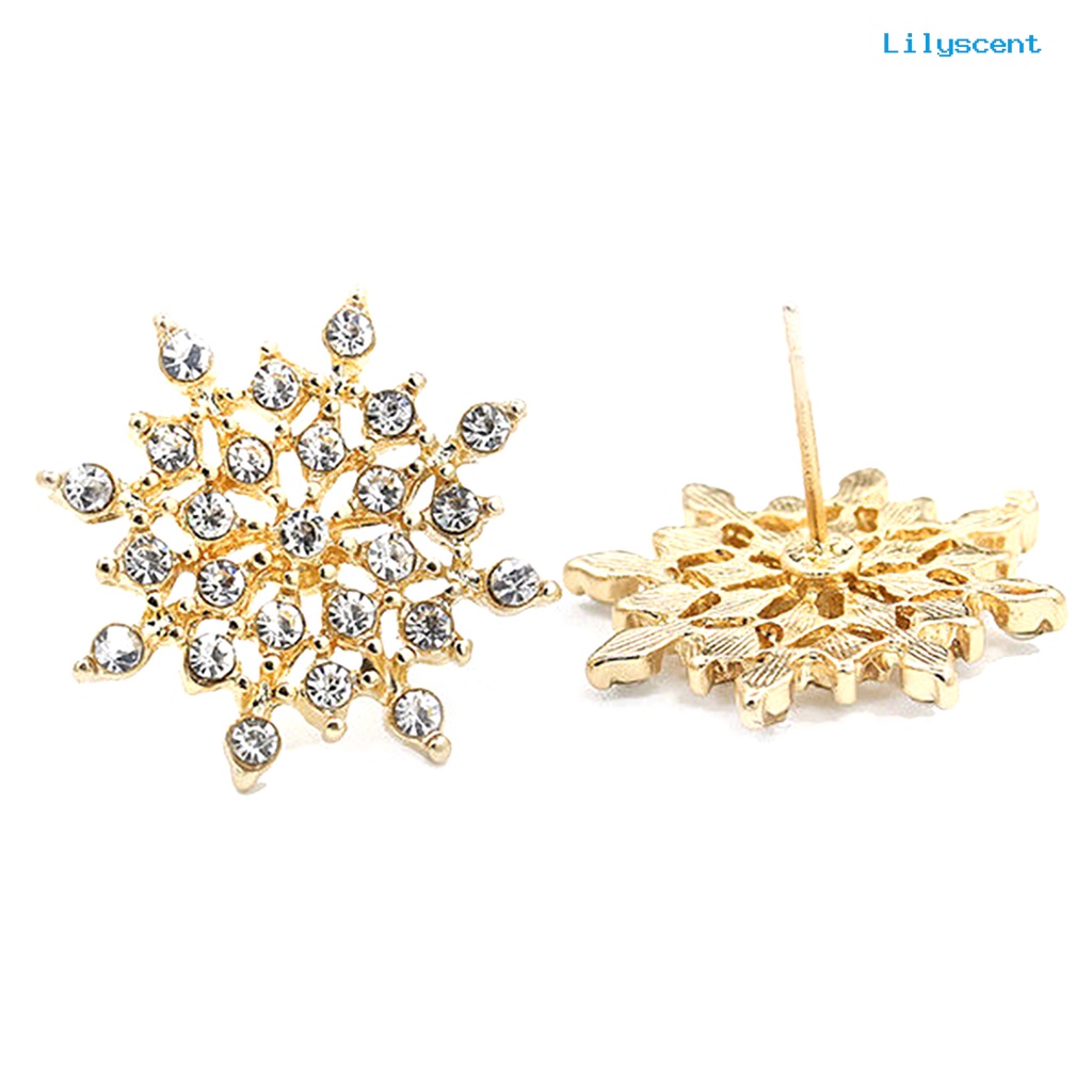 [LS] 1pasang Wanita Fashion Elegan Snowflake Berlian Imitasi Anting Ear Studs Perhiasan Hadiah Untuk Pakaian Sehari-Hari