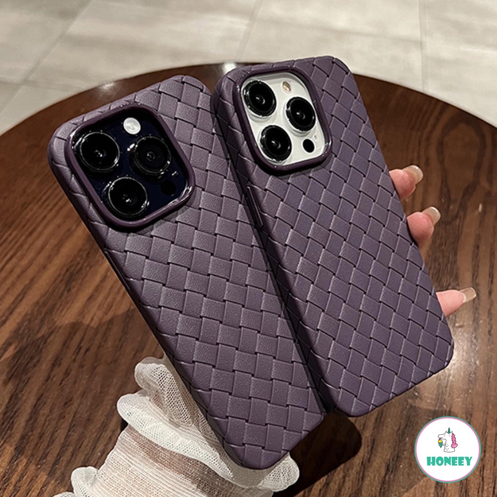 IPHONE Luxury Breatheable Woven Braid Phone Case Kompatibel Untuk Iphone14 13 11 12 Pro Max Emboss Bumper Matte Bahan Kulit Sutra Lembut Penutup Belakang Handphone