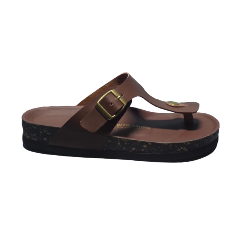 Sandal Jepit Kulit Pria Wanita Casual  Jenite Brown WTR Crow