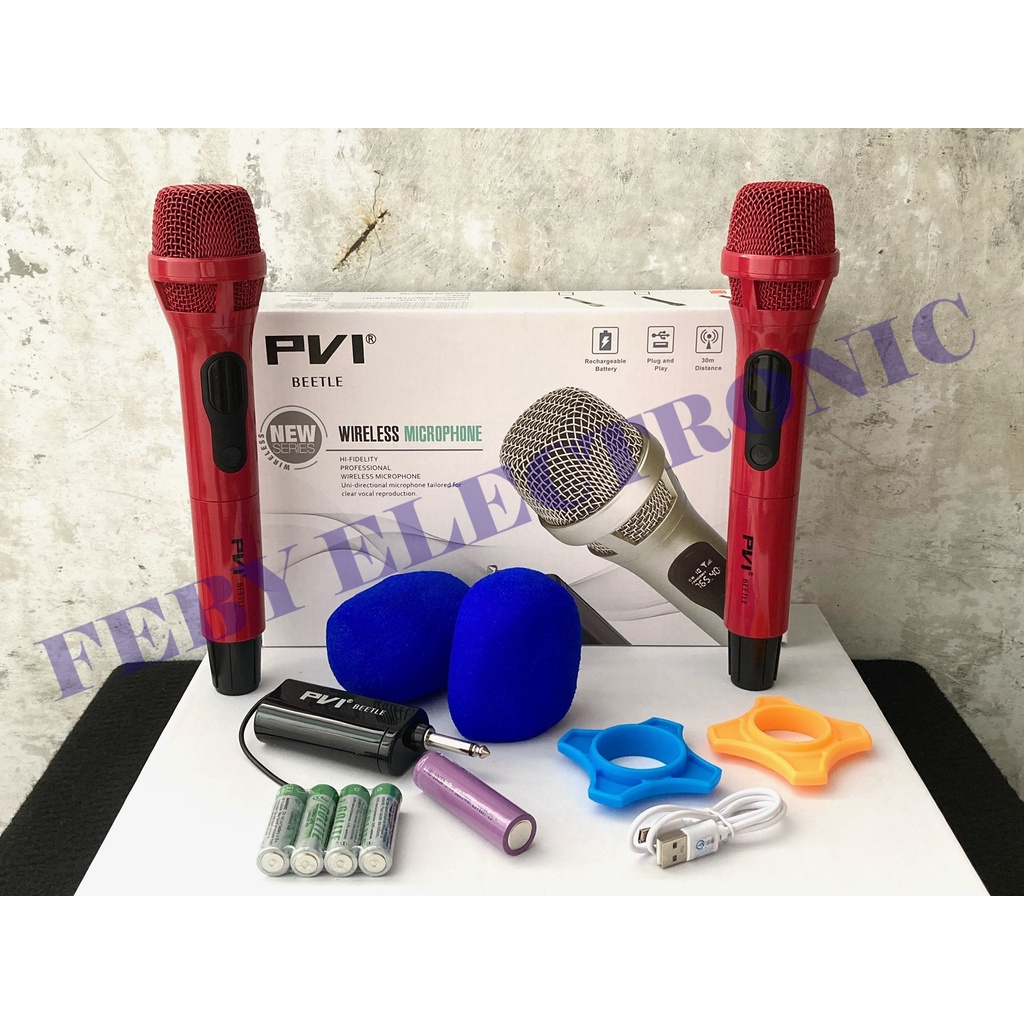 mic wireless pvi beetle 2 microphone handle battere receiver cas