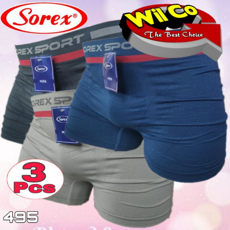 K495T - (HARGA PER 3 Pcs) CELANA DALAM BOXER PRIA PREMIUM SOREX SIZE (M-L) - (XL-XXL)