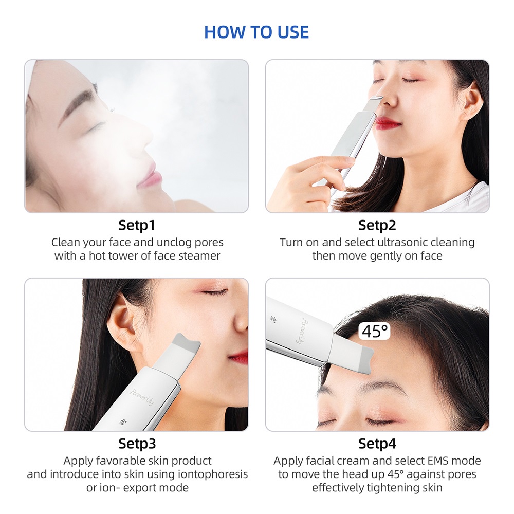 【1-3 Days Delivery】Foreverlily 6 IN 1 Ultrasonic Scrubber EMS LED inFace alat pembersih komedo wajah Ionic elektrik Pori-Pori Kerut USB Rechargeable Skin Scrubber Wajah Mesin Pengupas Ultrasonik Ion Positif Dan Negatif Peralatan Penghilang Di Hidung Detok