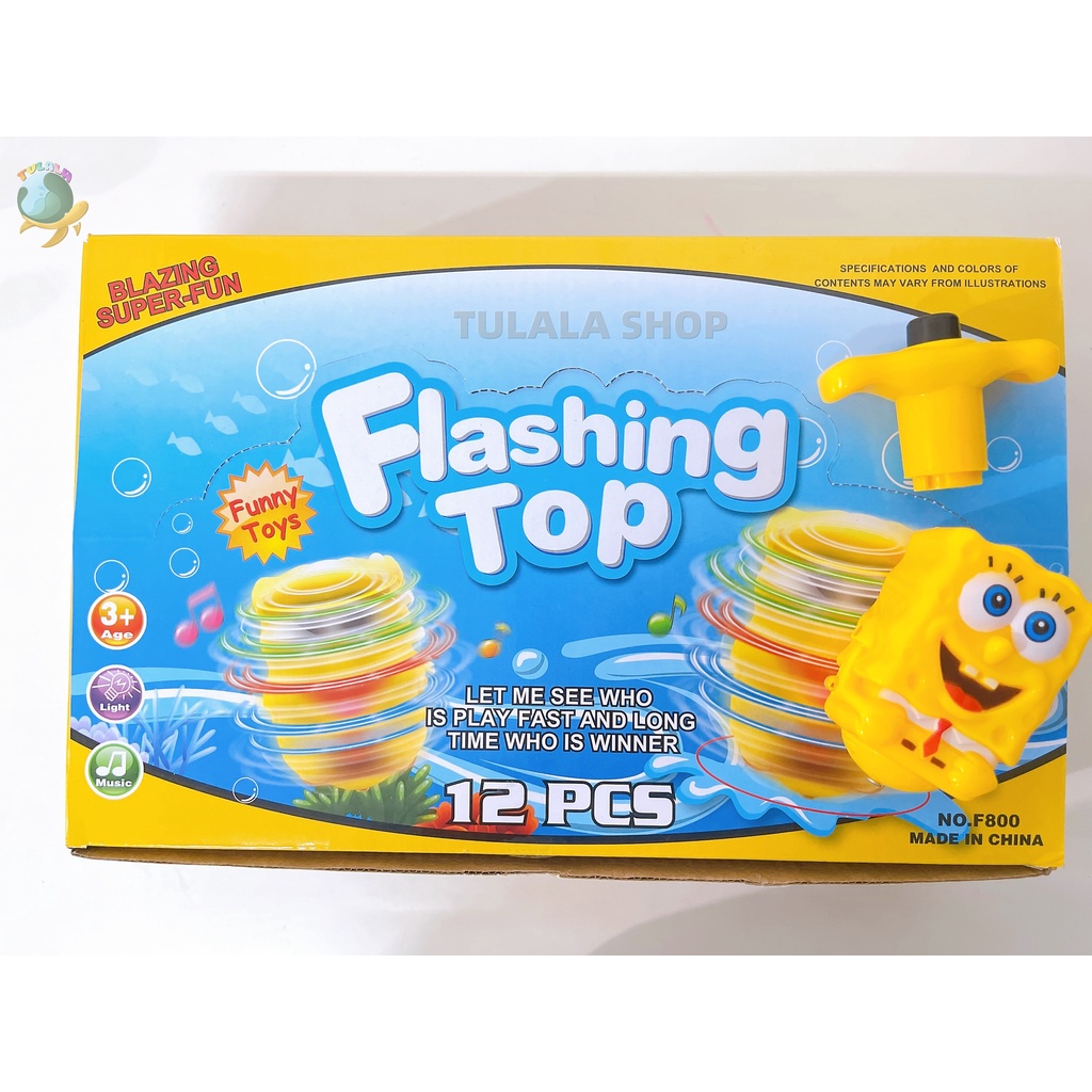 [TULALA SHOP] Mainan Gangsing Anak Flashing Top - Gasing Karakter Spongebobs Lampu LED &amp; Musik