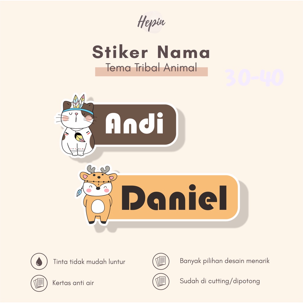 

(90 - 120 pcs) cetak stiker anti air/murah/tema TRIBAL ANIMAL/bisa custom nama/label nama