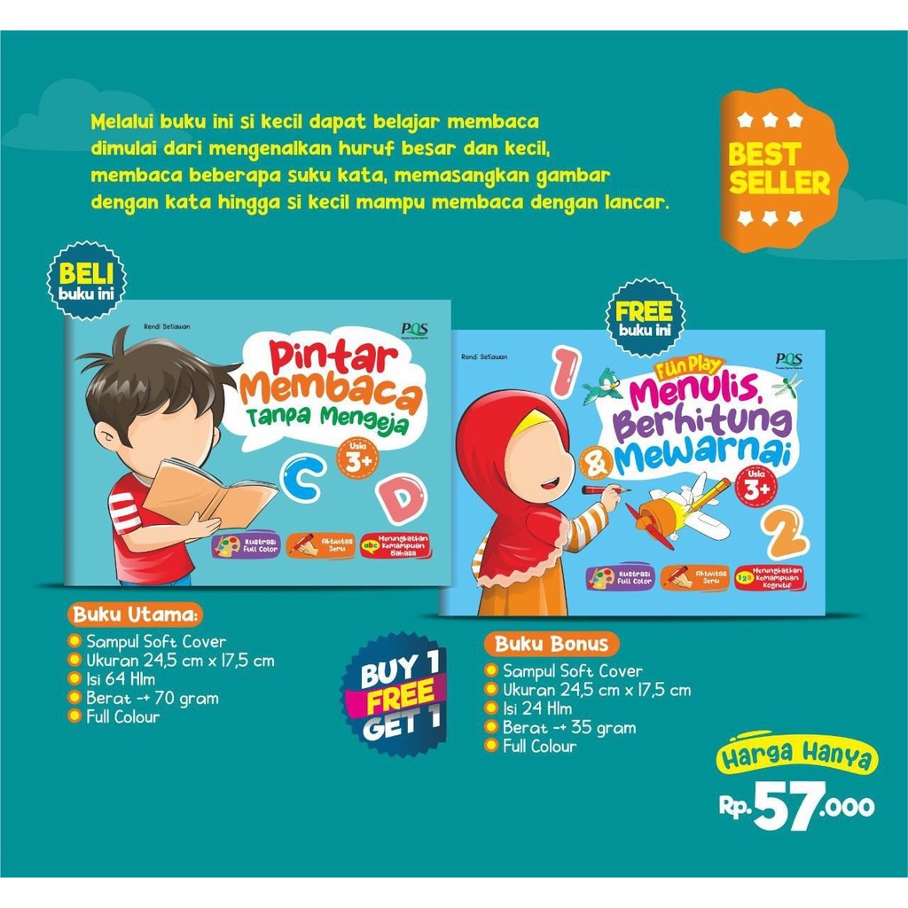 

BUKU ANAK PINTAR MEMBACA TANPA MENGEJA - Bonus Buku Anak Fun Play Menulis, Berhitung & Mewarnai