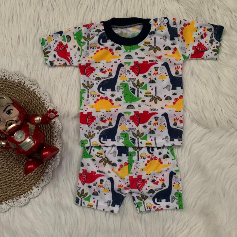 Setelan oblong pendek DINO setelan baju bayi lengan pendek usia 3-12 bulan