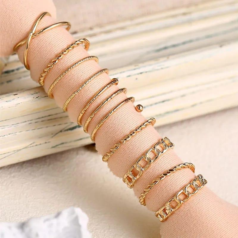 Cincin Fashion Wanita 8 pcs/set Spiral Rantai Model Terbuka Adjustable