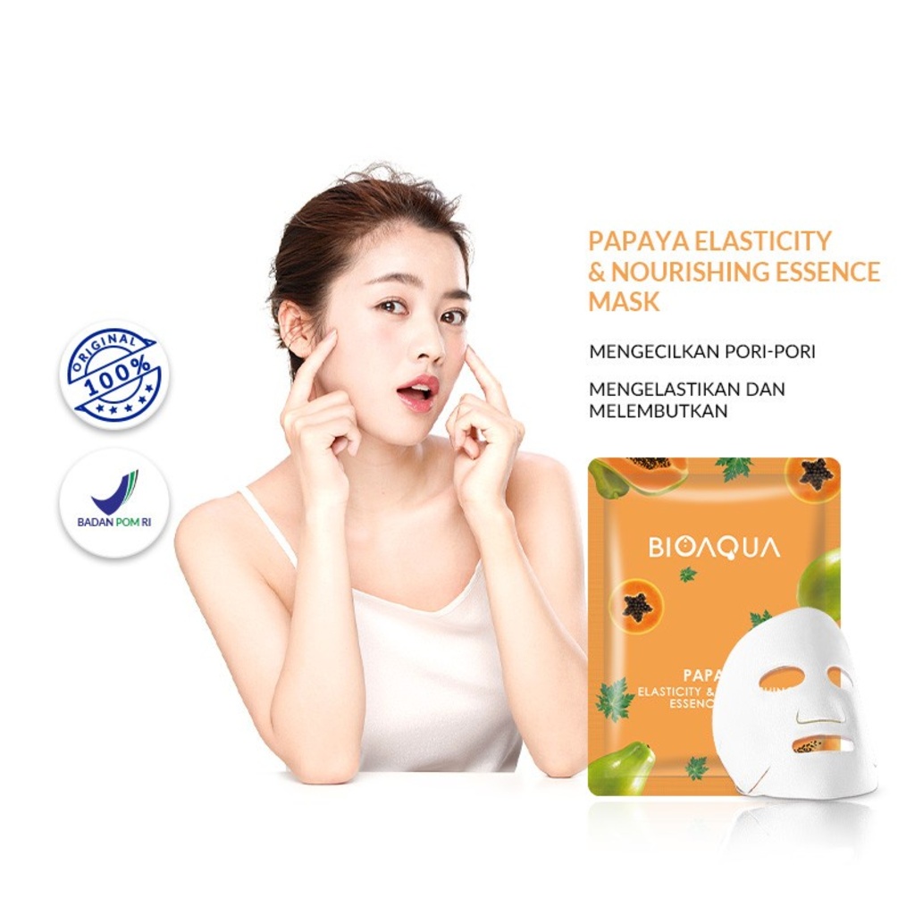 BIOAQUA Sheet Mask Papaya Brightening Moisturizing Antioxidant &amp; Anti Aging Skin Care Masker Wajah Sachet 100% Original