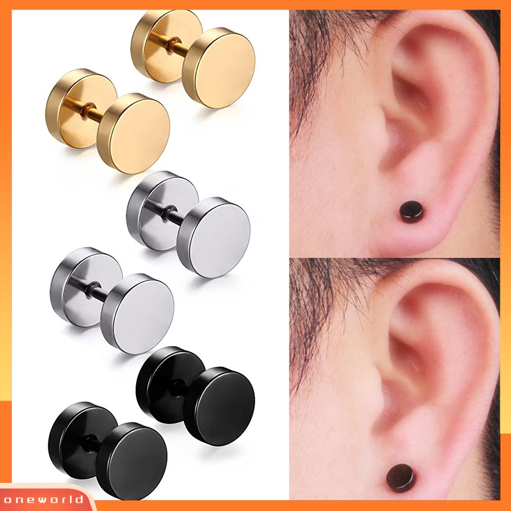 [oneworld] 1pasang Anting Tindik Pria Bentuk Halter Ramah Kulit Electroplating Punk Ear Studs Perhiasan Bergaya