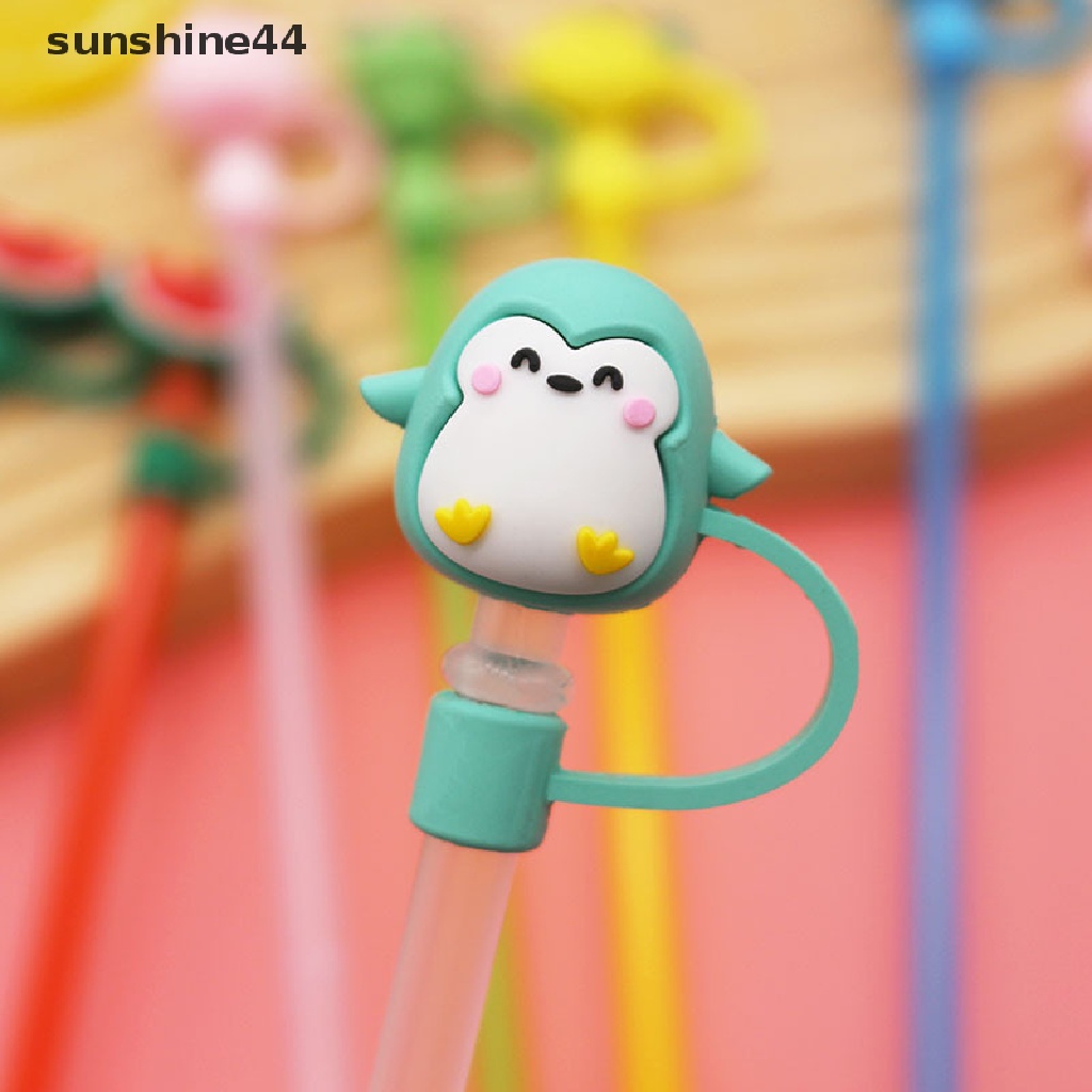 Sunshine 1pc Steker Gelas Sedotan Silikon Plug Kartun Straw Cover Topper Sealing Tools.