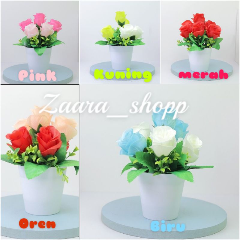 Bunga Mawar Rose/Bunga Hias Plastik Artifisial/Bunga Hias Rak Dinding Plastik