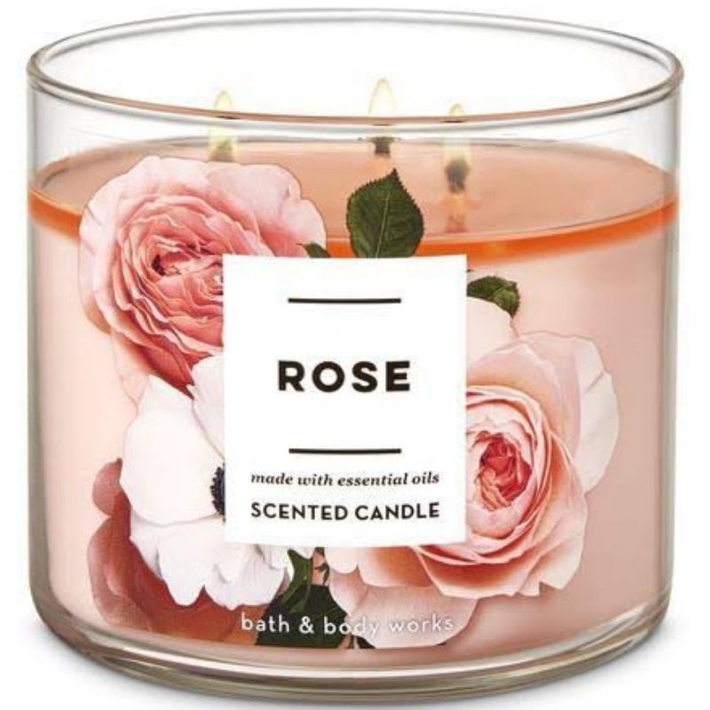 BATH &amp; BODY WORKS BBW ROSE 3-WICK SCENTED CANDLE 411 G LILIN WANGI 3 SUMBU UKURAN BESAR PENGHARUM RUANGAN