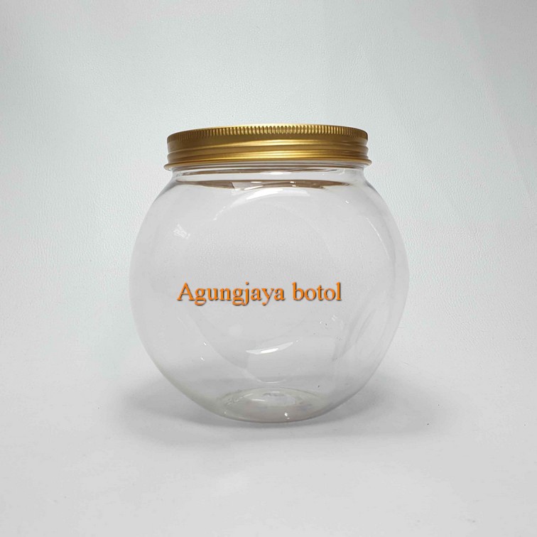 Toples Pet 1 L Pet Bulat Jadul Natural Tutup Alu Ulir  / Toples Bawang Goreng / Toples Snack / Tople
