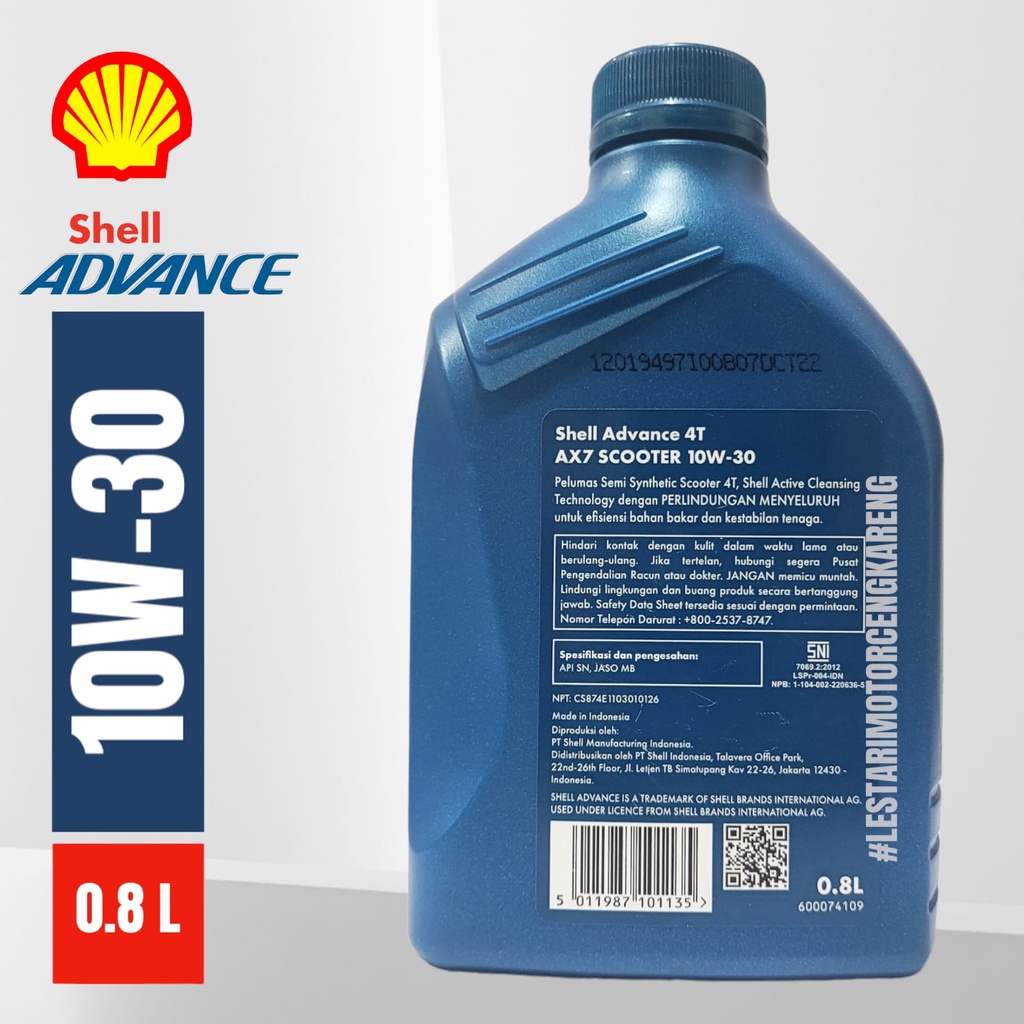 OLI MOTOR SHELL AX7 10W30 MATIC SN JASO MB SEMI SYNTHETIC GROSIR 800ML