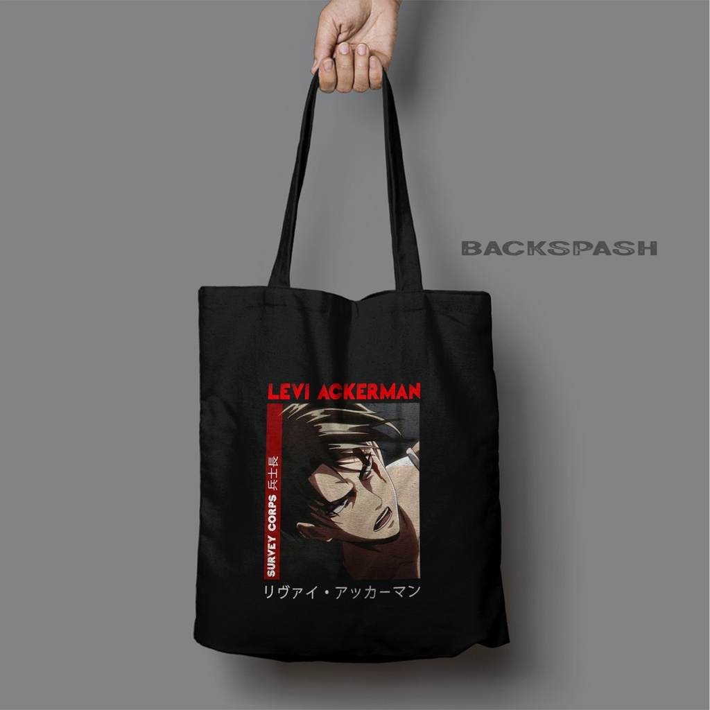 TOTEBAG HITAM ANIME ATTACK ON TITANS CUSTOM PRIA DAN WANITA