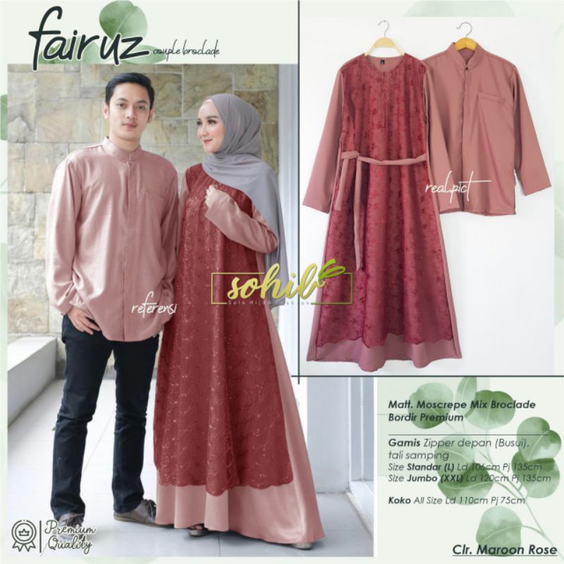 Fairuz Couple koko dan dress brokat bridal tile mewah cantik terbaru trendi fashion muslim modern ke