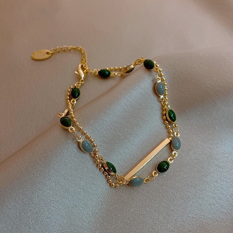 Gelang Pesona Kristal Fashion/Wanita Warna Emas Manik-Manik Rantai Berlapis Ganda Perhiasan Gelang Yang Dapat Disesuaikan