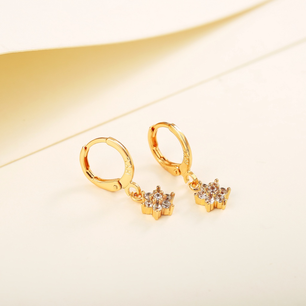 PREMIUM Lanme Jewelry Anting Titanium Wanita Bunga Emas Muda Anti Karat Dewasa Tusuk Asli Panjang