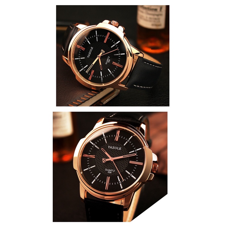 ORIGINAL IMPOR JAM TANGAN YAZOLE 358 UKURAN 46MM QUARTZ ANTI AIR DENGAN STRAP KULIT SINTETIS