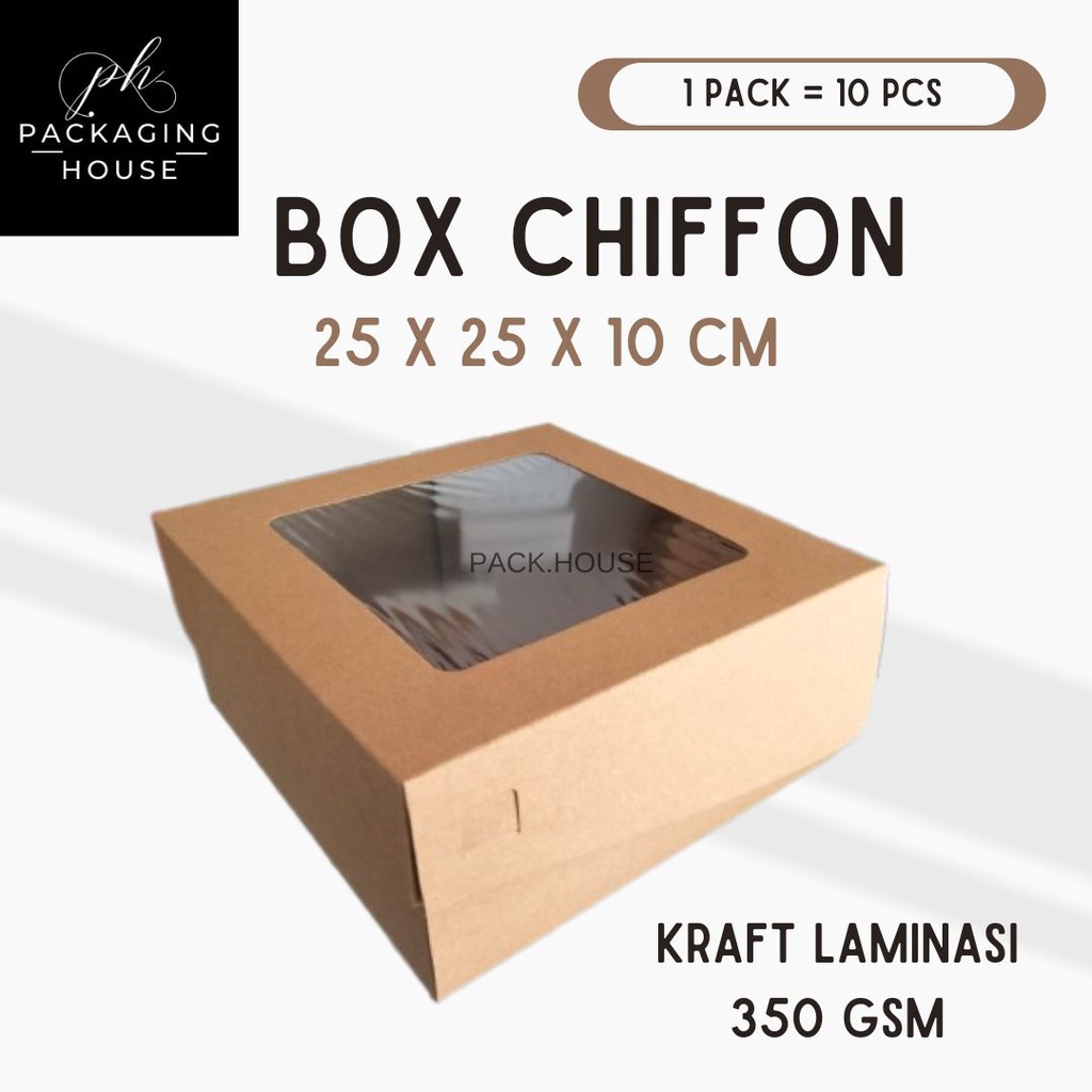 

[ 10 Pcs ] Kotak Kue Tart Box Chiffon Cake | Box Chiffon 25x25x10cm | Pudding Kraft Jendela 350 gsm |