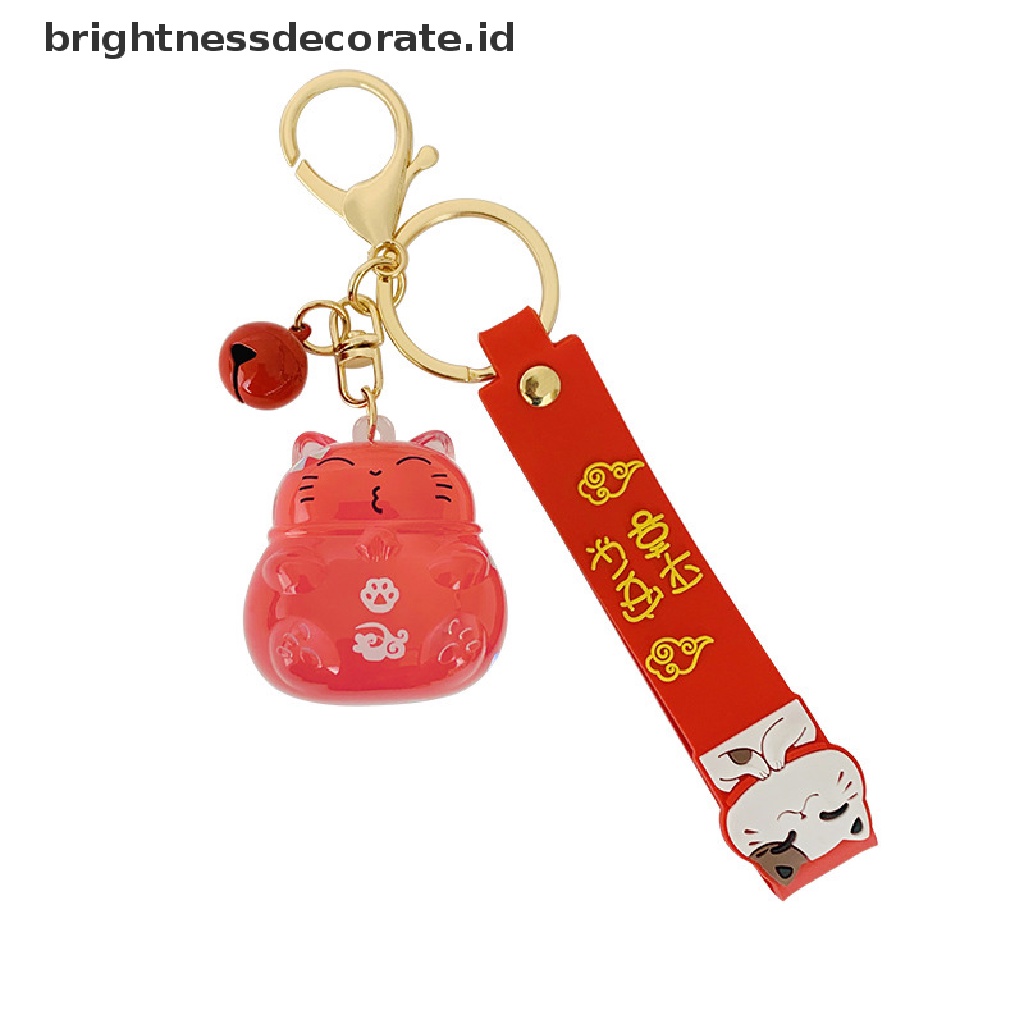 [Birth] Kreatif Lucky Cat Transparan Floag Botol Gantungan Kunci Baru Akrilik Boneka Keyring [ID]