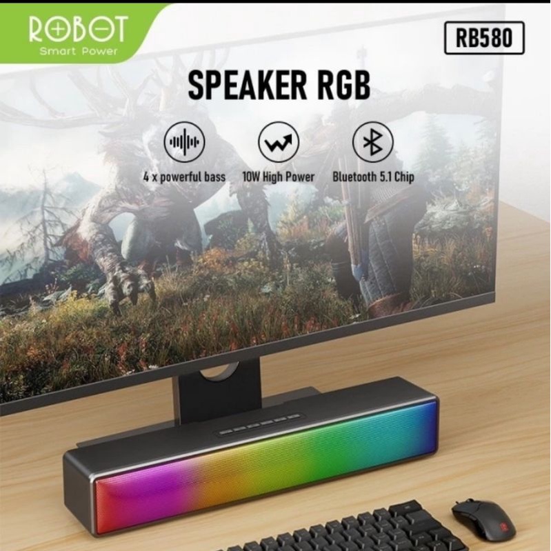 Speaker Bluetooth Robot RB580 Soundbar Bass - Robot RB580 10W Led RGB