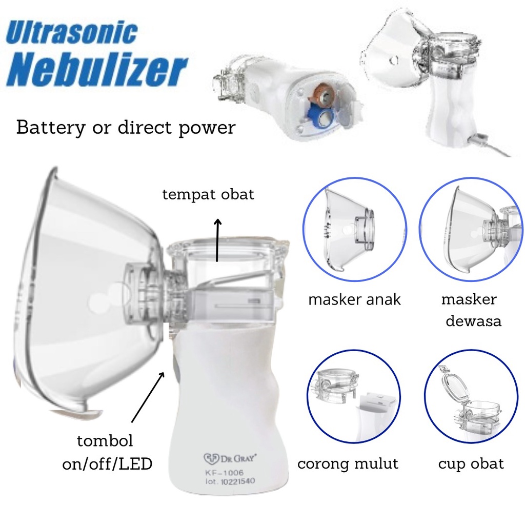 Mesh Technology Nebulizer Ultrasonic for Baby, Child n Adults - DR GRAY KF-1006 - Alat Nebulizer Ultrasonik bayi anak dewasa semua umur Portable bantu pernapasan - RESMI IZIN KEMENKES