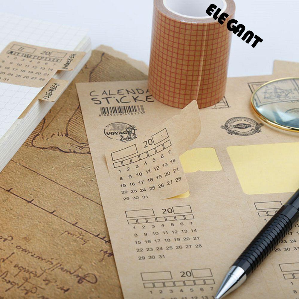 ELEGANT Retro Kraft Paper Diy Index Calendar Sticker Universal Tabs Stickers Handwritten Kawaii Organizer Stationery 4 Sheets Label