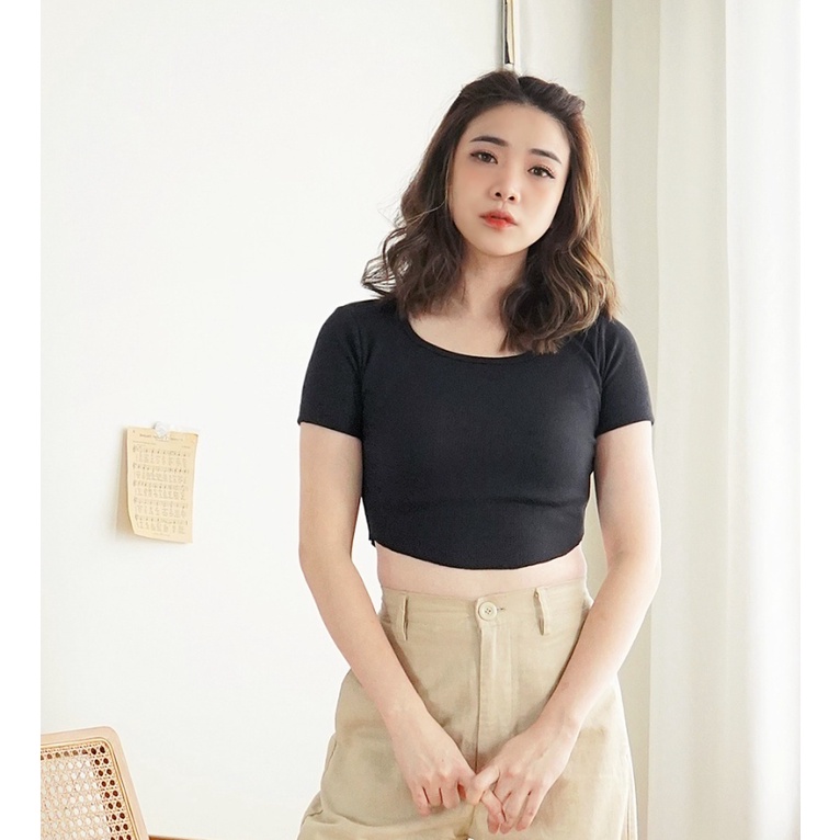 CAVALU Korean Knit Crop Top Korea Kaos Atasan Wanita 098