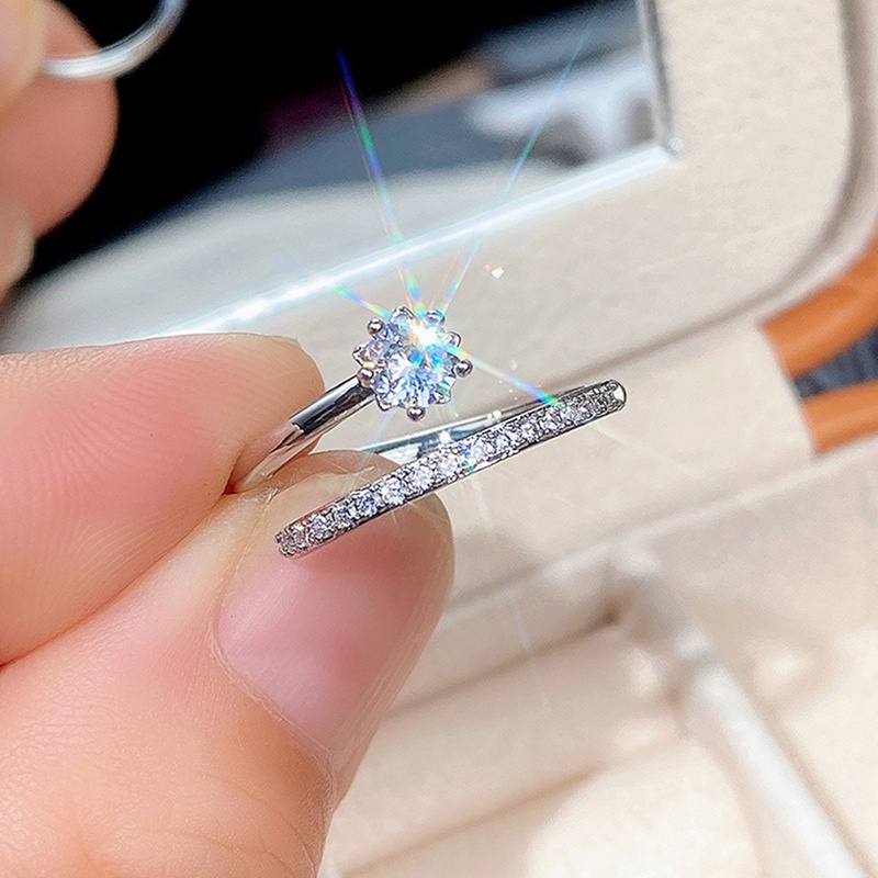 Cincin Jari Perempuan Warna Perak Segar Kecil Pembukaan Cincin Yang Dapat Disesuaikan Dengan Shiny Cubic Zirconia Fashion Perhiasan Serbaguna