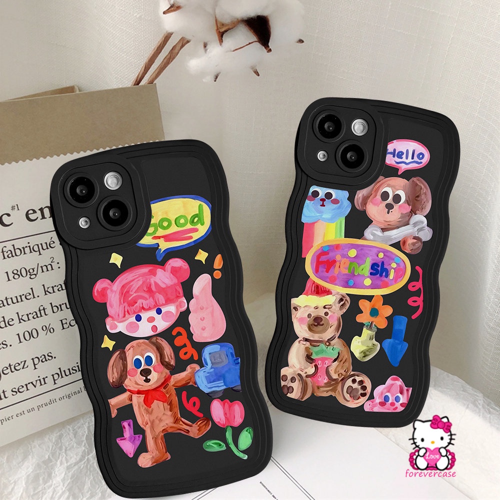 Redmi 9T 10 9A 9C 10C A1 9 10A A1+Note 10Pro 9 8 10 11 10s 9Pro Note 11Pro+9s 11s POCO M3 X3 NFC Pro Mi 11T Pro Kartun Graffiti Lembut Anjing Lucu Cewek Stiker Bergelombang Casing Edge