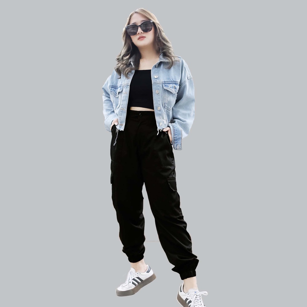 CELANA KR JOGGER PANTS BLACK BIG SIZE S - XXXXL  ( REALPICT ) CELANA PANJANG WANITA PRIA UNISEX CHINO STACIE PANTS POCKET HAICLO